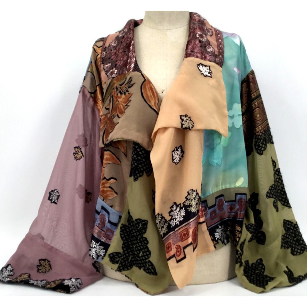 Vintage All That Glitters Patchwork Kimono Jacket Boho One Size